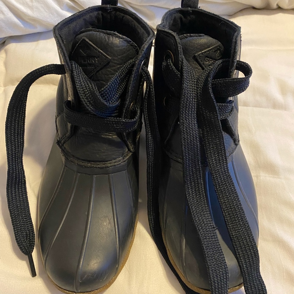Sperry Top-Sider Saltwater 2 Eye Leather Duck Boots Black Size 8